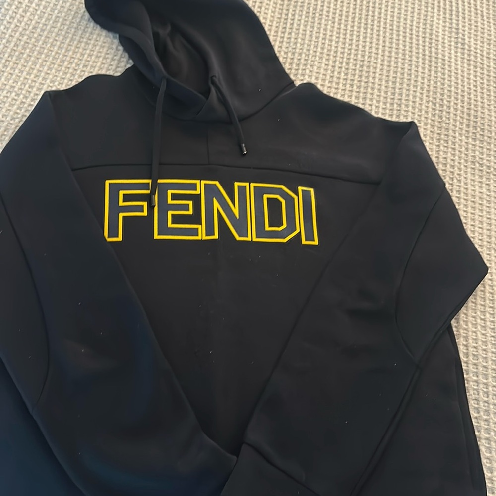 Men’s navy blue fendi hoodie with yellow logo